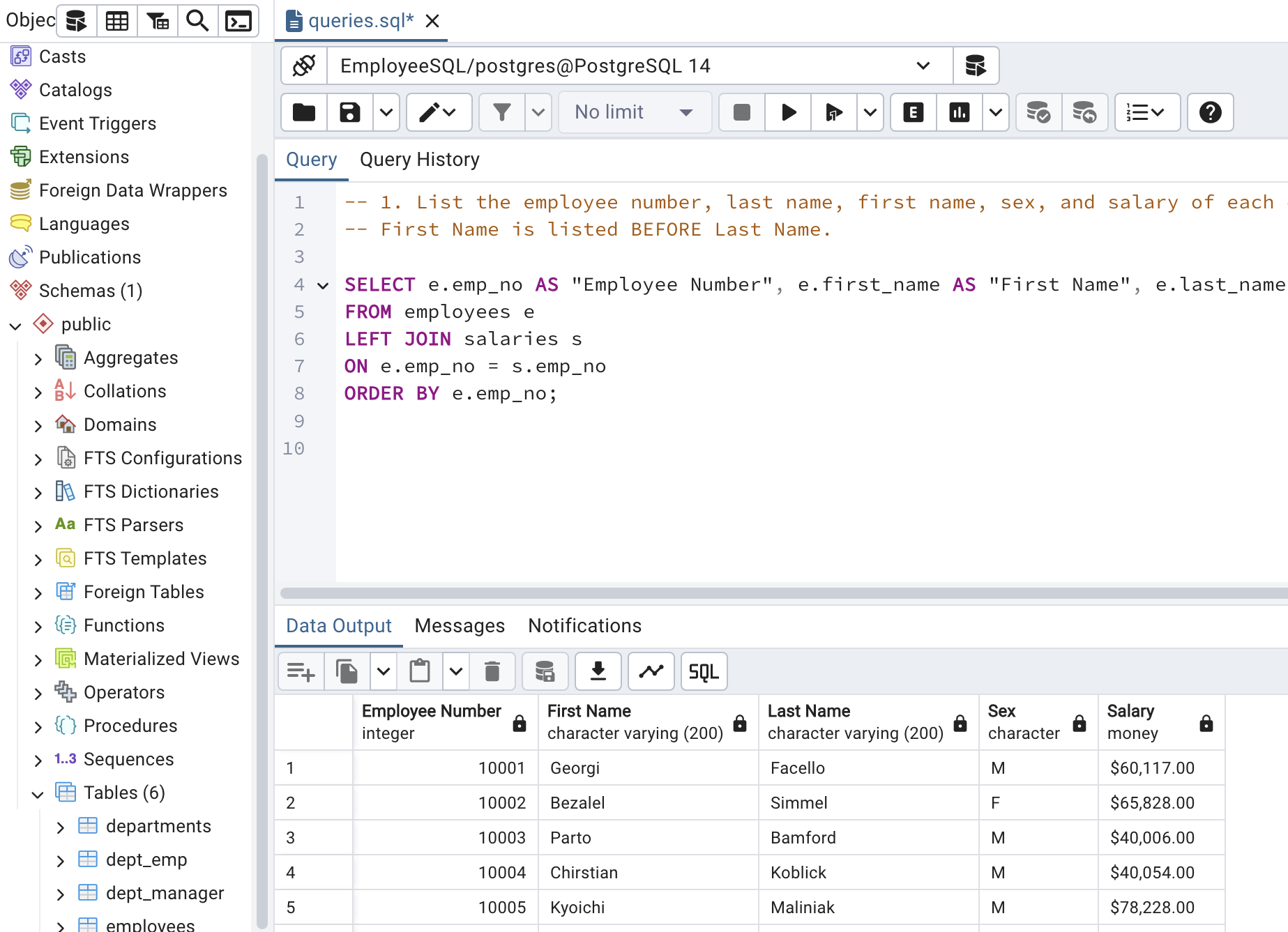 EmployeeSQL Database Setup and Analysis